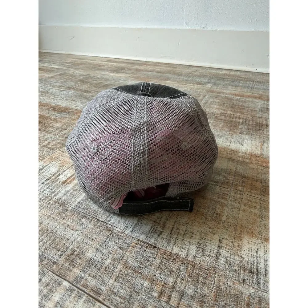 Katydid Gray Distressed Y2K Pink Rhinestone Embellished Cross Baseball Cap